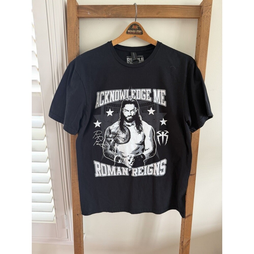 WWE Authentic Roman Reigns "Acknowledge Me" Used Black Medium Tee T-Shirt